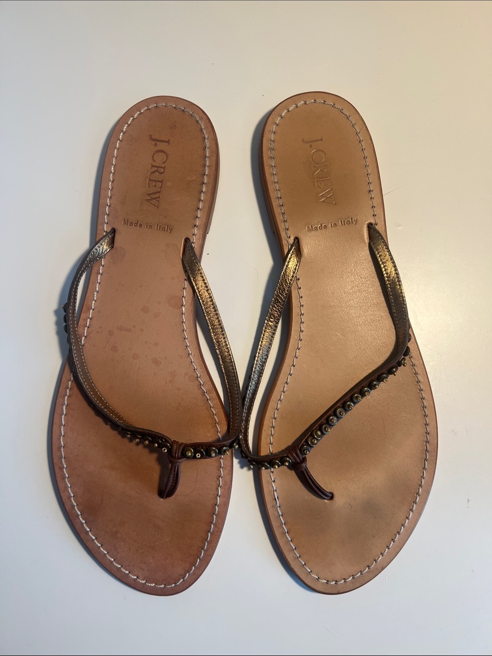 J. Crew Beaded Leather Thong Flip Flops